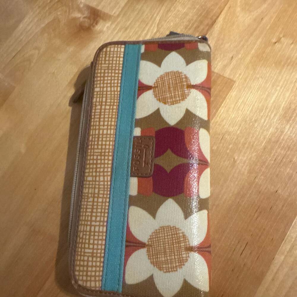 Fossil Key-Per Zip Around Continental Clutch Wallet Floral Coated Canvas - Picture 6 of 6